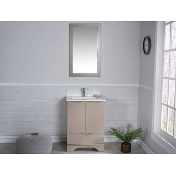 Set mobilier de baie 2 piese, cu oglinda si lavoar, cappuccino