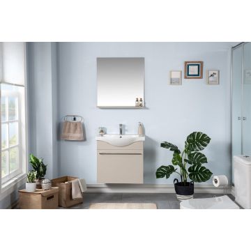 Set mobilier de baie cu oglinda si lavoar (3 piese), bej