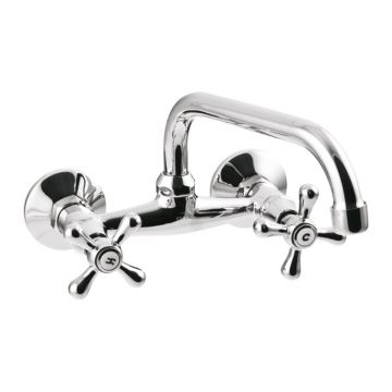 Baterie lavoar dubla comanda Invena Roma crom lucios pipa 20 cm