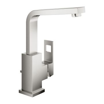 Baterie lavoar inalta Grohe Eurocube L crom periat Supersteel cu ventil Pop-Up si pipa pivotanta