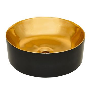 Lavoar pe blat Invena Kos rotund 42 cm negru - auriu lucios