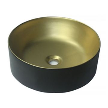 Lavoar pe blat Invena Kos rotund 42 cm negru - auriu mat