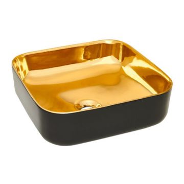 Lavoar pe blat Invena Malaga patrat 39 cm negru - auriu lucios