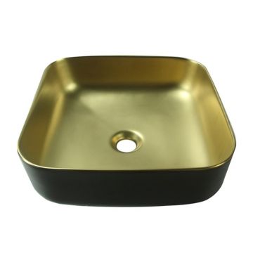Lavoar pe blat Invena Malaga patrat 39 cm negru - auriu mat