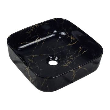 Lavoar pe blat Invena Malaga patrat 39 cm negru finisaj marmura