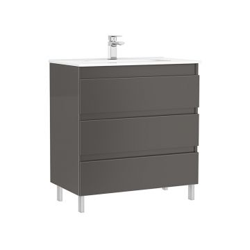 Set dulap baza pe pardoseala Gala Daily antracit 3 sertare cu lavoar 80 cm
