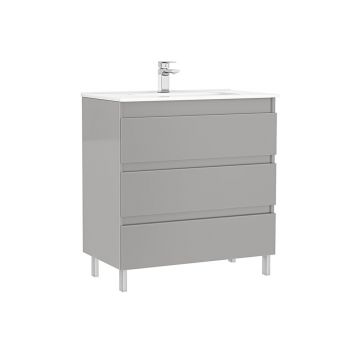 Set dulap baza pe pardoseala Gala Daily gri 3 sertare cu lavoar 80 cm