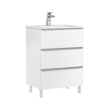 Set dulap baza pe pardoseala Gala Shona alb 3 sertare cu lavoar Klea 60 cm