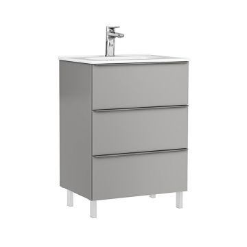 Set dulap baza pe pardoseala Gala Shona gri 3 sertare cu lavoar Klea 60 cm