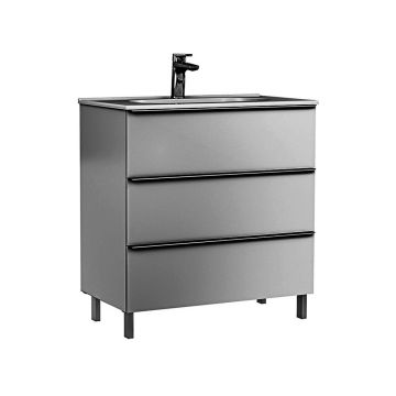 Set dulap baza pe pardoseala Gala Shona gri 3 sertare cu lavoar Klea 80 cm