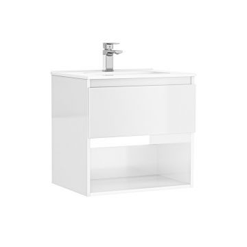 Set dulap baza suspendat Gala Daily alb 1 sertar cu lavoar 60 cm