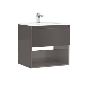 Set dulap baza suspendat Gala Daily antracit 1 sertar cu lavoar 60 cm