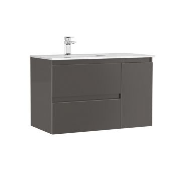 Set dulap baza suspendat Gala Daily antracit 2 sertare 1 usa si lavoar 90 cm
