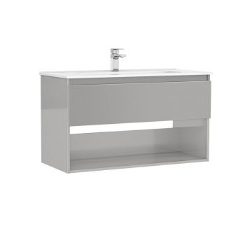 Set dulap baza suspendat Gala Daily gri 1 sertar cu lavoar 100 cm