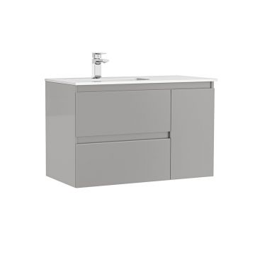 Set dulap baza suspendat Gala Daily gri 2 sertare 1 usa si lavoar 90 cm