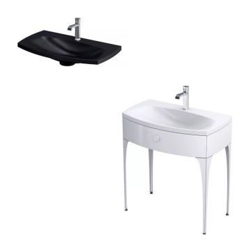 Set dulap baza suspendat Oristo Louis alb 1 sertar cu lavoar negru mat 82 cm