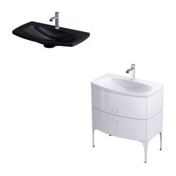 Set dulap baza suspendat Oristo Louis alb 2 sertare cu lavoar negru mat 82 cm