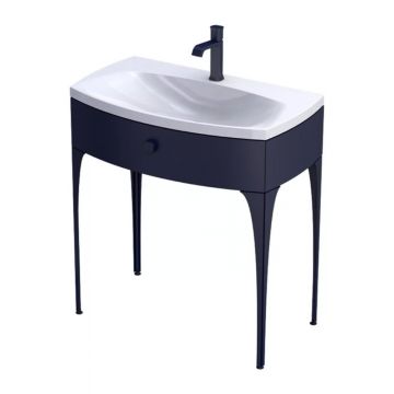 Set dulap baza suspendat Oristo Louis bleumarin 1 sertar cu lavoar alb mat 82 cm