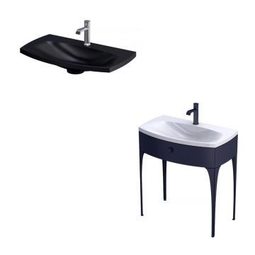 Set dulap baza suspendat Oristo Louis bleumarin 1 sertar cu lavoar negru mat 82 cm