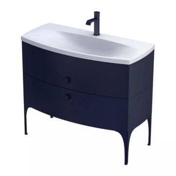 Set dulap baza suspendat Oristo Louis bleumarin 2 sertare cu lavoar alb 102 cm
