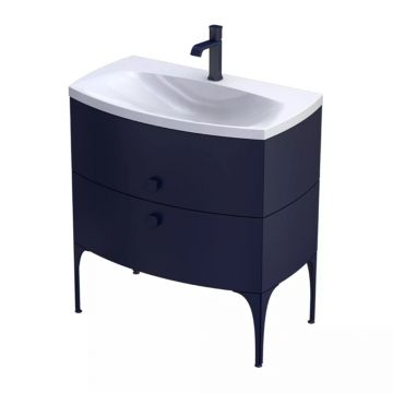 Set dulap baza suspendat Oristo Louis bleumarin 2 sertare cu lavoar alb mat 82 cm