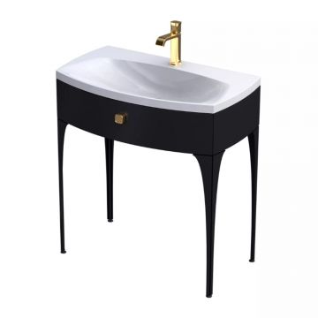 Set dulap baza suspendat Oristo Louis negru 1 sertar cu lavoar alb 82 cm