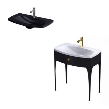 Set dulap baza suspendat Oristo Louis negru 1 sertar cu lavoar negru mat 82 cm