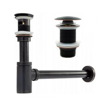 Sifon estetic pentru lavoar Rea Old negru mat cu ventil Click-Clack fara preaplin