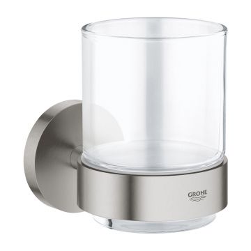 Suport periute de dinti Grohe Essentials crom periat Supersteel - sticla transparenta