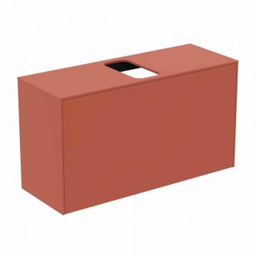 Dulap baza suspendat Ideal Standard Atelier Conca 1 sertar si blat cu decupaj central 100 cm rosu - oranj mat