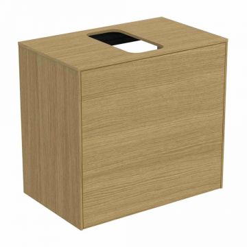 Dulap baza suspendat Ideal Standard Atelier Conca 1 sertar si blat cu decupaj central 60 cm finisaj stejar deschis