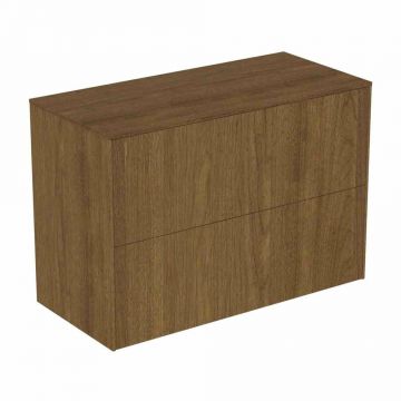 Dulap baza suspendat Ideal Standard Atelier Conca 2 sertare cu blat 80 cm finisaj nuc inchis