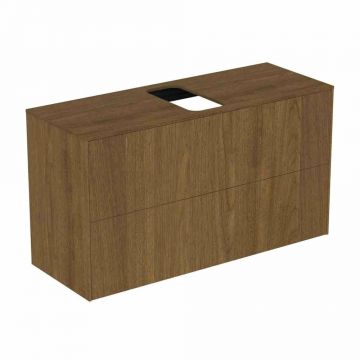 Dulap baza suspendat Ideal Standard Atelier Conca 2 sertare si blat cu decupaj central 100 cm finisaj nuc inchis