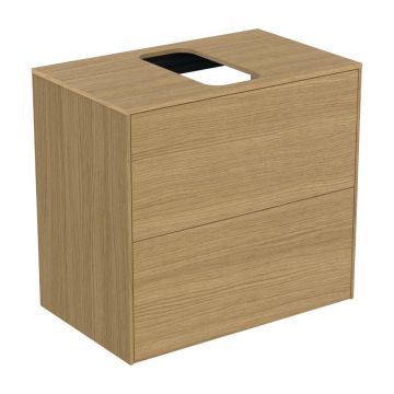 Dulap baza suspendat Ideal Standard Atelier Conca 2 sertare si blat cu decupaj central 60 cm finisaj stejar deschis