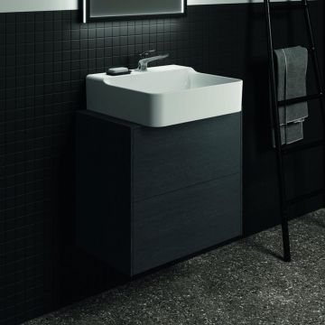 Dulap baza suspendat Ideal Standard Atelier Conca 2 sertare si blat cu decupaj central 60 cm finisaj stejar inchis