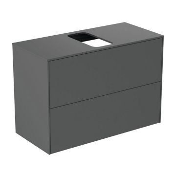 Dulap baza suspendat Ideal Standard Atelier Conca 2 sertare si blat cu decupaj central 80 cm antracit mat