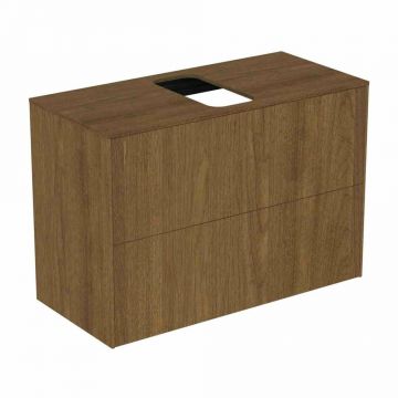 Dulap baza suspendat Ideal Standard Atelier Conca 2 sertare si blat cu decupaj central 80 cm finisaj nuc inchis
