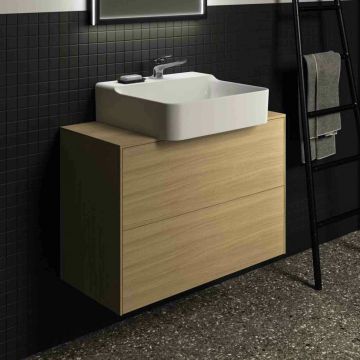 Dulap baza suspendat Ideal Standard Atelier Conca 2 sertare si blat cu decupaj central 80 cm finisaj stejar deschis