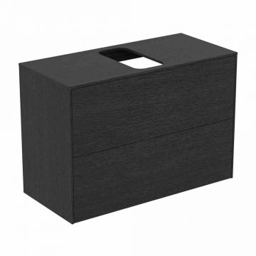 Dulap baza suspendat Ideal Standard Atelier Conca 2 sertare si blat cu decupaj central 80 cm finisaj stejar inchis