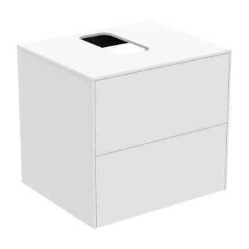 Dulap baza suspendat Ideal Standard Atelier Conca alb mat 2 sertare si blat cu decupaj central 60 cm