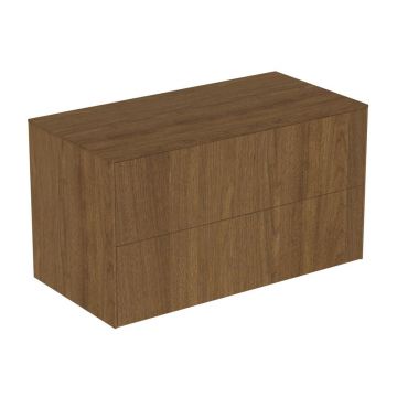 Dulap baza suspendat Ideal Standard Atelier Conca finisaj nuc inchis 2 sertare cu blat 100 cm