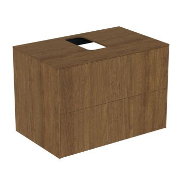 Dulap baza suspendat Ideal Standard Atelier Conca finisaj nuc inchis 2 sertare si blat cu decupaj central 80 cm