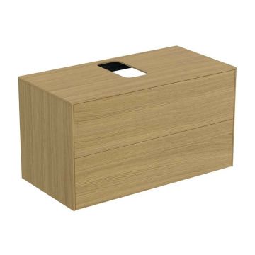 Dulap baza suspendat Ideal Standard Atelier Conca finisaj stejar deschis 2 sertare si blat cu decupaj central 100 cm