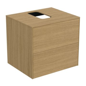 Dulap baza suspendat Ideal Standard Atelier Conca finisaj stejar deschis 2 sertare si blat cu decupaj central 60 cm