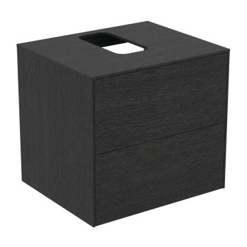 Dulap baza suspendat Ideal Standard Atelier Conca finisaj stejar inchis 2 sertare si blat cu decupaj central 60 cm