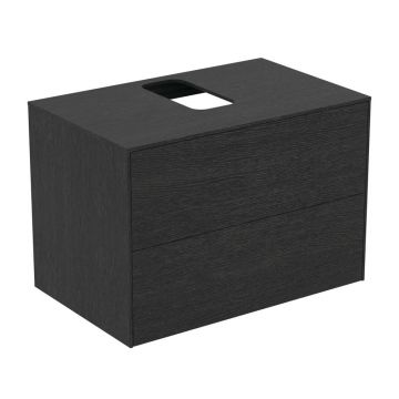 Dulap baza suspendat Ideal Standard Atelier Conca finisaj stejar inchis 2 sertare si blat cu decupaj central 80 cm