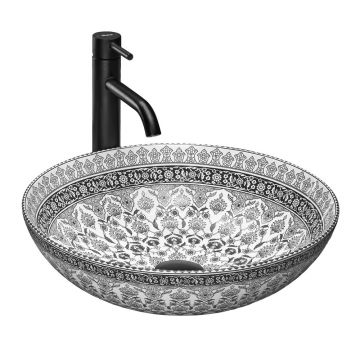 Lavoar pe blat Rea Arte rotund finisaj alb - gri lucios 40 cm