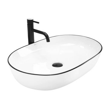 Lavoar pe blat Rea Cleo oval finisaj alb - negru 60 cm