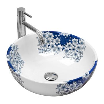 Lavoar pe blat Rea Fiori rotund finisaj alb - albastru lucios 41 cm