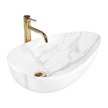 Lavoar pe blat Rea Greta Bianco asimetric finisaj alb piatra lucios 65 cm